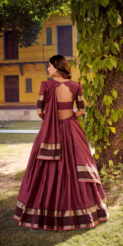 LNB 1900 Wine Color Chettinad Cotton Chex Zari Work Lehenga Choli . Now at just ₹3249. Delivery 4-6 Working Days. Shop now. | Lehenga, Bollywood Lehenga, Creative Lehenga, Designer Lehenga, Embroidered Lehenga, Party Wear Lehenga
