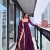 KD 1539 Wine Faux Georgette Ruffle Style Gown. Wedding, Party, Festive, Events Grab it for ₹2099. Delivery 4-6 Working Days. Shop now. | Gowns, Bollywood Gowns, Creative Gowns, Designer Gowns, Embroidered Gowns, Party Wear Gowns