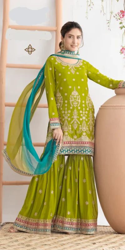 FC 726 Mahendi Chinon Salwar Suit Perfect for Wedding, Party, Ethnic Day, Makar Sankranti, Cultural Events – . Best Price ₹3049. Delivery 4-6 Working | Jump Suits, Salwar suit, Designer Suits, Casual Suits, Creative suits, Palazzo Suits, Party Wear Suits, Patiala Suits, Straight Suits