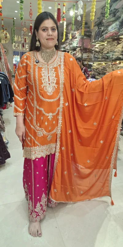 ND 5033 Orange Chinon Silk Salwar Suit with Embroidery Work & Lace Work. Affordable Price ₹2149. Delivery 4-6 Working Days. Shop now. | Designer Suits, Jump Suits, Salwar suit, Casual Suits, Creative suits, Palazzo Suits, Party Wear Suits, Patiala Suits, Straight Suits