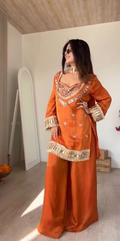 SRK 5326 Rust Fendy Silk Salwar Suit with Mirror Work & Lace Work. Affordable Price ₹2399. Delivery 4-6 Working Days. Shop now. | Jump Suits, Salwar suit, Designer Suits, Casual Suits, Creative suits, Palazzo Suits, Party Wear Suits, Patiala Suits, Straight Suits