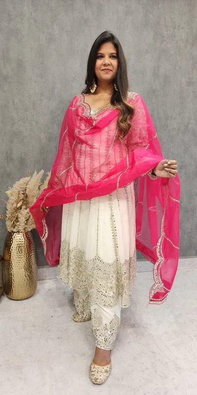 KD 1521 White Faux Georgette Salwar Suit Perfect for Wedding, Party, Pooja, Reception, Engagement – . Introductory Price ₹2099. Delivery 4-6 Working D | Jump Suits, Salwar suit, Designer Suits, Casual Suits, Creative suits, Palazzo Suits, Party Wear Suits, Patiala Suits, Straight Suits