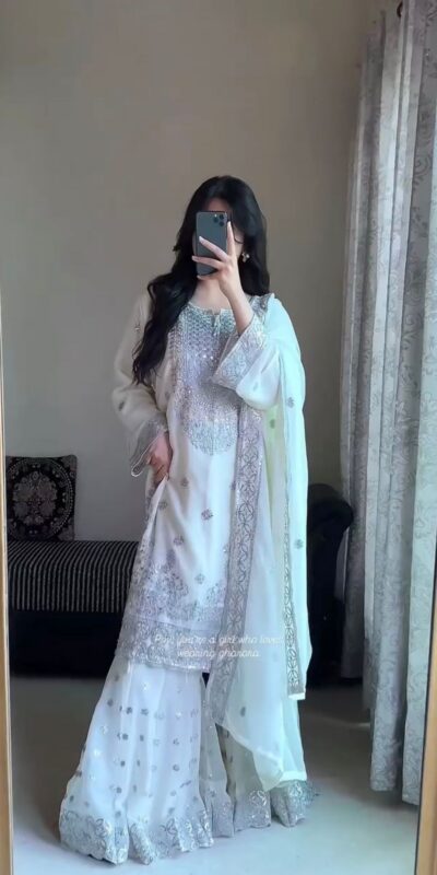 KD 1561 White Faux Georgette Salwar Suit Perfect for Wedding, Party, Holi, Haldi, Sangeet – . Best Price ₹2399. Delivery 4-6 Working Days. Shop now. | Designer Suits, Jump Suits, Salwar suit, Casual Suits, Creative suits, Palazzo Suits, Party Wear Suits, Patiala Suits, Straight Suits