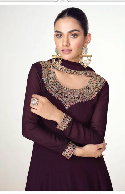 FC 10128 Wine Color Blooming Georgette Embroidery Work Salwar Suit . Introductory Price ₹3449. Delivery 4-6 Working Days. Shop now. | Jump Suits, Salwar suit, Designer Suits, Casual Suits, Creative suits, Palazzo Suits, Party Wear Suits, Patiala Suits, Straight Suits