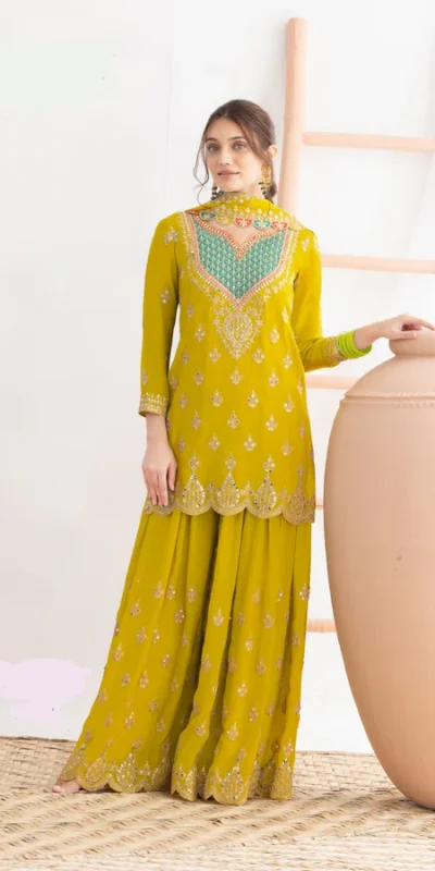 Aglow Green Chinon Embroider Work Salwar Suit