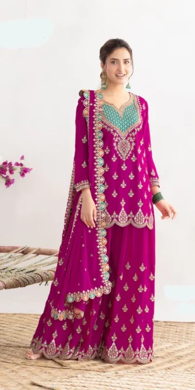 Aglow Rani Pink Chinon Embroider Work Salwar Suit