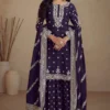 Peaceful Navy Blue Chinon Silk Embroider Work Salwar Suit