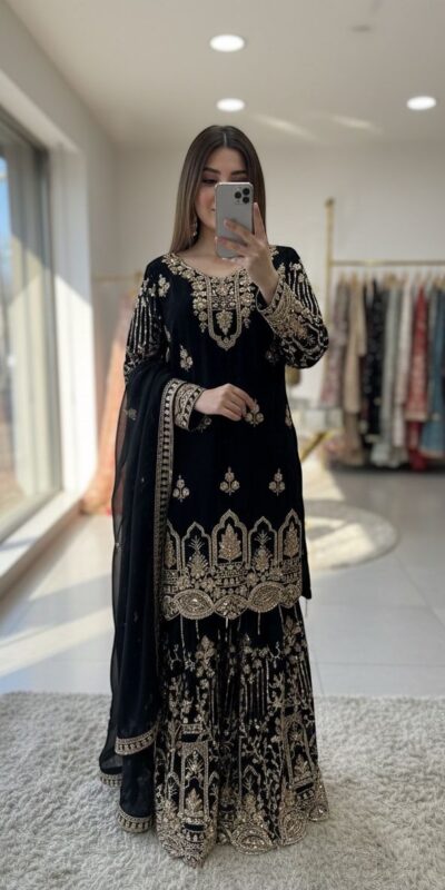 WW 1250 Black Faux Georgette With 5 mm Sequence Work Salwar Suit Wedding, Party, Festive, Events Etc. Expected Delivery 4-6 Working Days @2399/- | Jump Suits, Salwar suit, Designer Suits, Casual Suits, Creative suits, Palazzo Suits, Party Wear Suits, Patiala Suits, Straight Suits