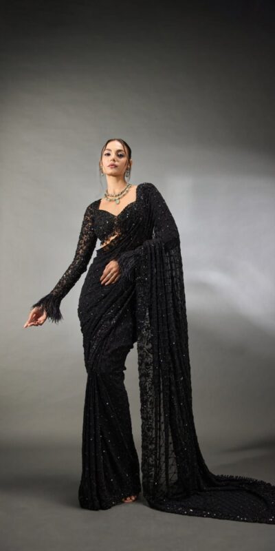DF 3474 Black Faux Georgette Saree Perfect for Wedding, Party, Bridal Wear, Baisakhi, Raksha Bandhan –. Introductory Price ₹1799. Delivery 4-6 Workin | Sarees, Bollywood Sarees, Creative Sarees, Designer Sarees, Embroidered Sarees, Ethnic Saree, Modern Digital sarees, Party Wear Sarees