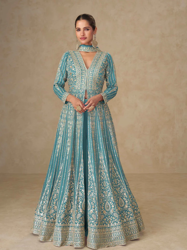 FC 10355 Blue Chinon Silk Salwar Suit with Embroidery Work & Lace Work. Affordable Price ₹3699. Delivery 4-6 Working Days. Shop now. | Jump Suits, Salwar suit, Designer Suits, Casual Suits, Creative suits, Palazzo Suits, Party Wear Suits, Patiala Suits, Straight Suits