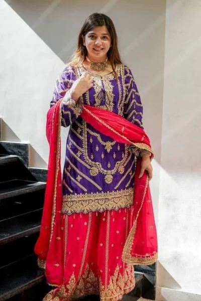 ZS 7001 Purple Chinon Silk Salwar Suit with Embroidery Work & Lace Work. Affordable Price âš2499. Delivery 4-6 Working Days. Shop now. | Jump Suits, Salwar suit, Designer Suits, Casual Suits, Creative suits, Palazzo Suits, Party Wear Suits, Patiala Suits, Straight Suits