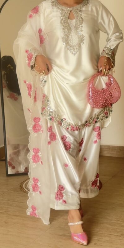 MD 3081 Off White Japan Satin Salwar Suit Perfect for Wedding, Party, Durga Puja, Traditional Day, Temple Visit – . Introductory Price ₹2549. Deli | Jump Suits, Salwar suit, Designer Suits, Casual Suits, Creative suits, Palazzo Suits, Party Wear Suits, Patiala Suits, Straight Suits