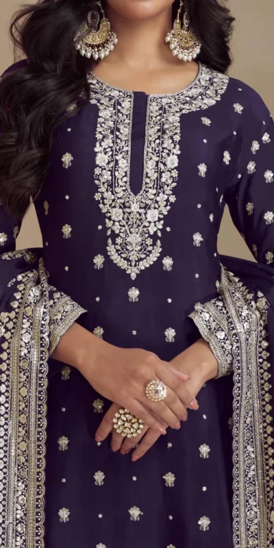 FC 7466 Navy Blue Chinon Silk Salwar Suit with Embroidery Work & Lace Work. Affordable Price ₹2599. Delivery 4-6 Working Days. Shop now. | Jump Suits, Salwar suit, Designer Suits, Casual Suits, Creative suits, Palazzo Suits, Party Wear Suits, Patiala Suits, Straight Suits