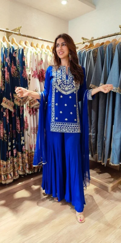 KD 1574 Royal Blue Color Faux Georgette Salwar Suit with Embroidery Work. Best Price ₹1949. Delivery 4-6 Working Days. Shop now. | Jump Suits, Straight Suits, Salwar suit, Designer Suits, Casual Suits, Creative suits, Palazzo Suits, Party Wear Suits, Patiala Suits