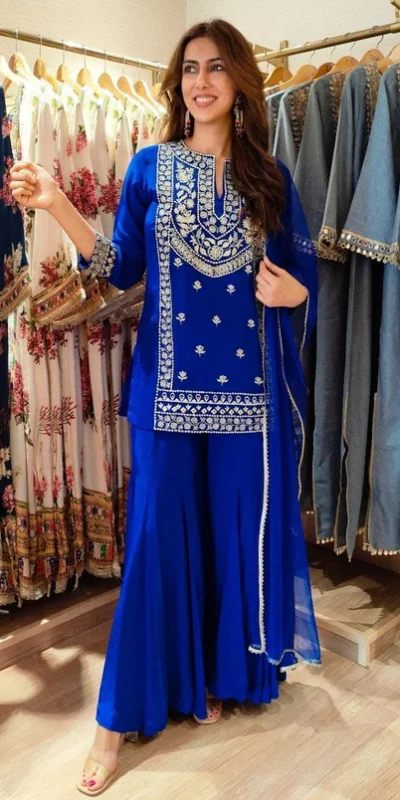 KD 1574 Royal Blue Color Faux Georgette Salwar Suit with Embroidery Work. Best Price ₹1949. Delivery 4-6 Working Days. Shop now. | Jump Suits, Straight Suits, Salwar suit, Designer Suits, Casual Suits, Creative suits, Palazzo Suits, Party Wear Suits, Patiala Suits