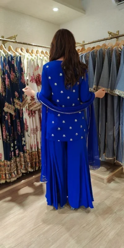KD 1574 Royal Blue Color Faux Georgette Salwar Suit with Embroidery Work. Best Price ₹1949. Delivery 4-6 Working Days. Shop now. | Jump Suits, Straight Suits, Salwar suit, Designer Suits, Casual Suits, Creative suits, Palazzo Suits, Party Wear Suits, Patiala Suits