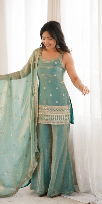KB 302 Sea Green Fendy Silk Salwar Suit with Mirror Work & Embroidery Work. Best Price ₹2049. Delivery 4-6 Working Days. Shop now. | Jump Suits, Salwar suit, Designer Suits, Casual Suits, Creative suits, Palazzo Suits, Party Wear Suits, Patiala Suits, Straight Suits
