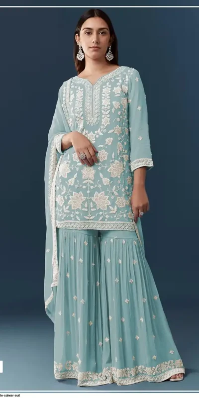 FC 727 Blue Chiffon Georgette Salwar Suit. Perfect for Wedding, Party, Baby Shower, Pooja, Temple Visit – Grab it for ₹2599. Delivery 4-6 Work | Jump Suits, Salwar suit, Designer Suits, Casual Suits, Creative suits, Palazzo Suits, Party Wear Suits, Patiala Suits, Straight Suits