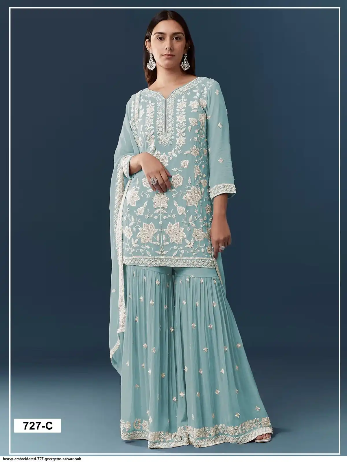 FC 727 Blue Chiffon Georgette Salwar Suit. Perfect for Wedding, Party, Baby Shower, Pooja, Temple Visit – Grab it for ₹2599. Delivery 4-6 Work | Jump Suits, Salwar suit, Designer Suits, Casual Suits, Creative suits, Palazzo Suits, Party Wear Suits, Patiala Suits, Straight Suits