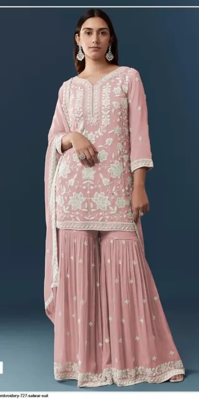 FC 727 Peach Chiffon Georgette Salwar Suit. Perfect for Wedding, Party, Baby Shower, Pooja, Temple Visit – Grab it for ₹2599. Delivery 4-6 Work | Jump Suits, Salwar suit, Designer Suits, Casual Suits, Creative suits, Palazzo Suits, Party Wear Suits, Patiala Suits, Straight Suits