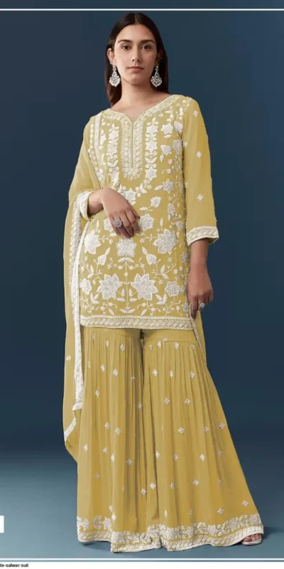 FC 727 Yellow Chiffon Georgette Salwar Suit. Perfect for Wedding, Party, Baby Shower, Pooja, Temple Visit – Grab it for ₹2599. Delivery 4-6 Work | Jump Suits, Salwar suit, Designer Suits, Casual Suits, Creative suits, Palazzo Suits, Party Wear Suits, Patiala Suits, Straight Suits