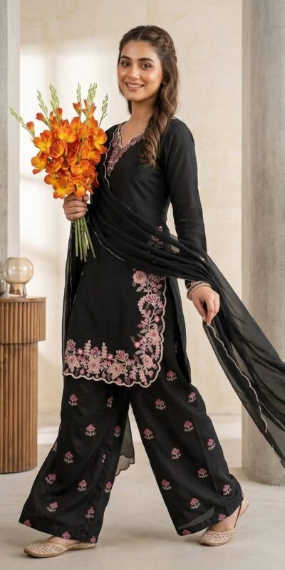 ND 5067 Black Vichitra Silk Salwar Suit with Embroidery Work. Wedding, Party, Festive, Events, Grab it for ₹2399. Delivery 4-6 Working Days. Shop now. | Jump Suits, Salwar suit, Designer Suits, Casual Suits, Creative suits, Palazzo Suits, Party Wear Suits, Patiala Suits, Straight Suits