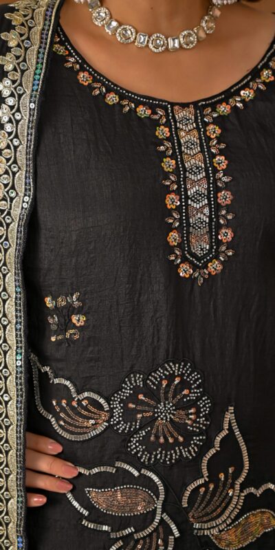 ND 5067 Black Vichitra Silk Salwar Suit with Embroidery Work. Wedding, Party, Festive, Events, Grab it for ₹2399. Delivery 4-6 Working Days. Shop now. | Jump Suits, Salwar suit, Designer Suits, Casual Suits, Creative suits, Palazzo Suits, Party Wear Suits, Patiala Suits, Straight Suits