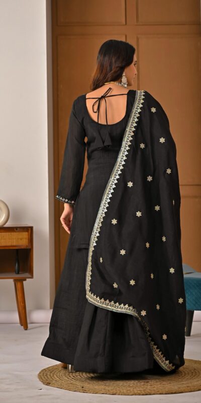 ND 5067 Black Vichitra Silk Salwar Suit with Embroidery Work. Wedding, Party, Festive, Events, Grab it for ₹2399. Delivery 4-6 Working Days. Shop now. | Jump Suits, Salwar suit, Designer Suits, Casual Suits, Creative suits, Palazzo Suits, Party Wear Suits, Patiala Suits, Straight Suits