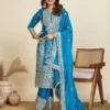 ZD 10020 Blue Chinon Silk Salwar Suit Perfect for Wedding, Party, Ganesh Chaturthi, Baby Shower, Makar Sankranti – . Affordable Price ₹1999. | Jump Suits, Salwar suit, Designer Suits, Casual Suits, Creative suits, Palazzo Suits, Party Wear Suits, Patiala Suits, Straight Suits