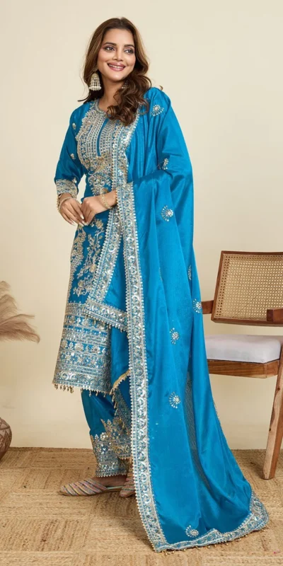 ZD 10020 Blue Chinon Silk Salwar Suit Perfect for Wedding, Party, Ganesh Chaturthi, Baby Shower, Makar Sankranti – . Affordable Price ₹1999. | Jump Suits, Salwar suit, Designer Suits, Casual Suits, Creative suits, Palazzo Suits, Party Wear Suits, Patiala Suits, Straight Suits