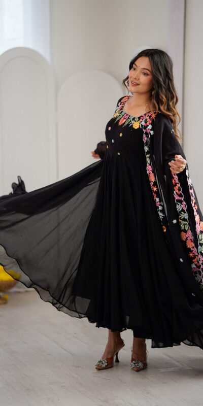 NSR 901 Black Faux Georgette Salwar Suit with Lace Work & Embroidery Work. Introductory Price ₹2099. Delivery 4-6 Working Days. Shop now. | Jump Suits, Salwar suit, Designer Suits, Casual Suits, Creative suits, Palazzo Suits, Party Wear Suits, Patiala Suits, Straight Suits