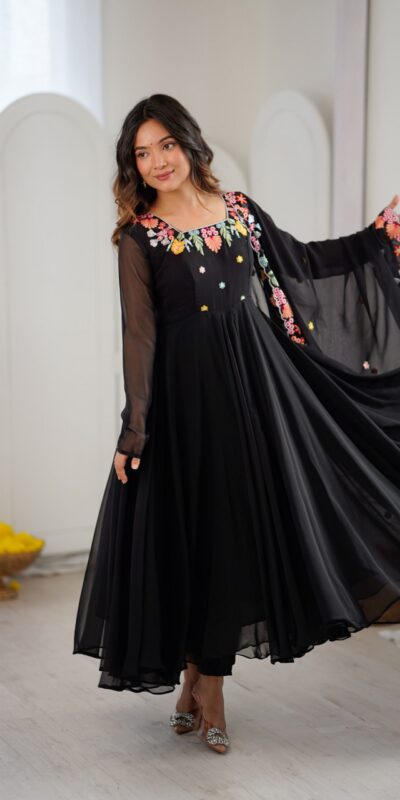 NSR 901 Black Faux Georgette Salwar Suit with Lace Work & Embroidery Work. Introductory Price ₹2099. Delivery 4-6 Working Days. Shop now. | Jump Suits, Salwar suit, Designer Suits, Casual Suits, Creative suits, Palazzo Suits, Party Wear Suits, Patiala Suits, Straight Suits