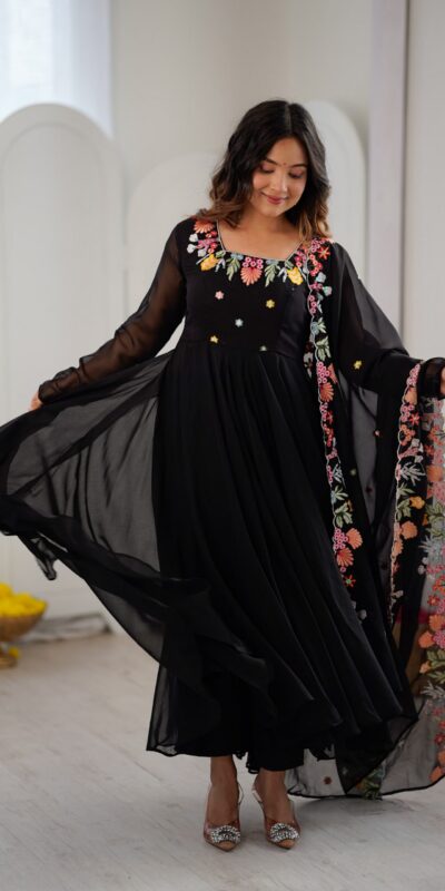 NSR 901 Black Faux Georgette Salwar Suit with Lace Work & Embroidery Work. Introductory Price ₹2099. Delivery 4-6 Working Days. Shop now. | Jump Suits, Salwar suit, Designer Suits, Casual Suits, Creative suits, Palazzo Suits, Party Wear Suits, Patiala Suits, Straight Suits