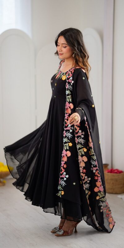 NSR 901 Black Faux Georgette Salwar Suit with Lace Work & Embroidery Work. Introductory Price ₹2099. Delivery 4-6 Working Days. Shop now. | Jump Suits, Salwar suit, Designer Suits, Casual Suits, Creative suits, Palazzo Suits, Party Wear Suits, Patiala Suits, Straight Suits