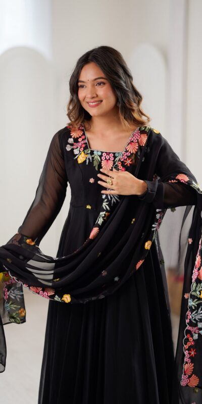 NSR 901 Black Faux Georgette Salwar Suit with Lace Work & Embroidery Work. Introductory Price ₹2099. Delivery 4-6 Working Days. Shop now. | Jump Suits, Salwar suit, Designer Suits, Casual Suits, Creative suits, Palazzo Suits, Party Wear Suits, Patiala Suits, Straight Suits