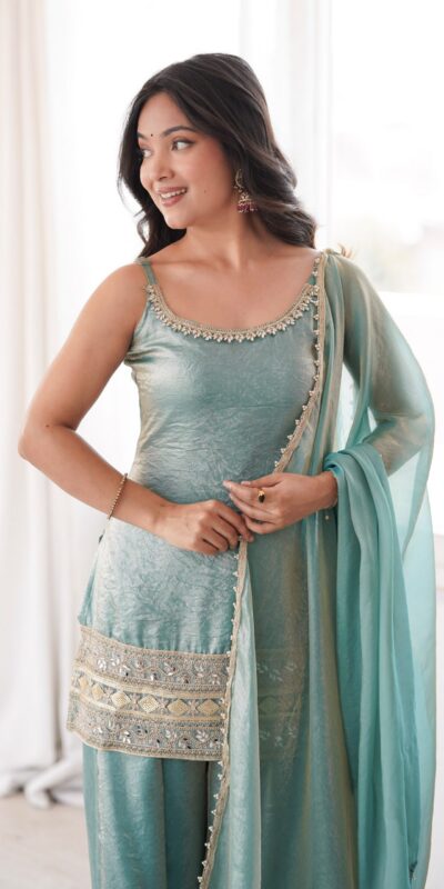 ZSR 3177 Sea Green in Doremon Crush Embroidery Work & Mirror Work Salwar Suit . Best Price ₹2099. Delivery 4-6 Working Days. Shop now. | Jump Suits, Salwar suit, Designer Suits, Casual Suits, Creative suits, Palazzo Suits, Party Wear Suits, Patiala Suits, Straight Suits