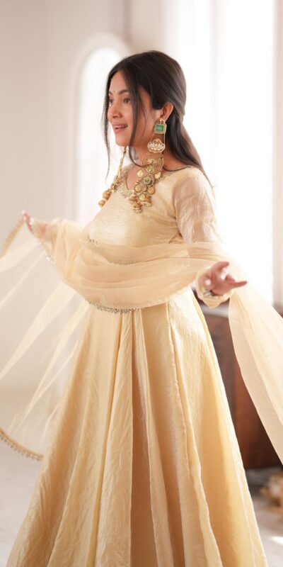 SRK 5355 Off White Doremon Crush Gown with Lace Work & Mirror Work. Exclusive Offer ₹2099. Delivery 4-6 Working Days. Shop now. | Gowns, Bollywood Gowns, Creative Gowns, Designer Gowns, Embroidered Gowns, Party Wear Gowns