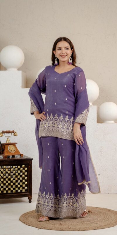 MD 3103 Lavender Crunchy Silk Salwar Suit with Embroidery Work & Sequins Work. Exclusive Offer ₹2399. Delivery 4-6 Working Days. Shop now. | Jump Suits, Salwar suit, Designer Suits, Casual Suits, Creative suits, Palazzo Suits, Party Wear Suits, Patiala Suits, Straight Suits