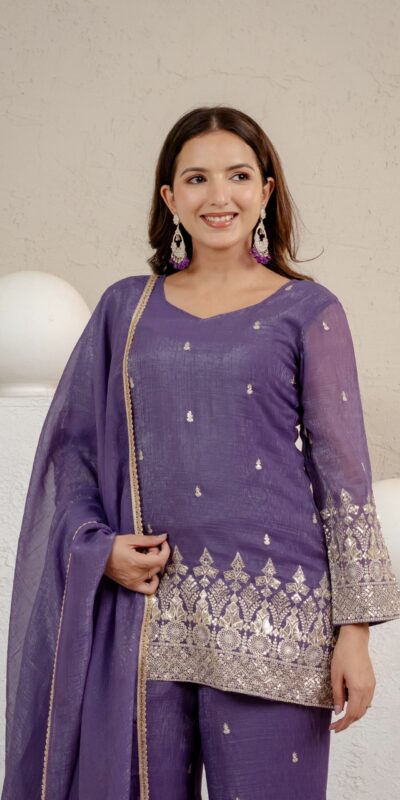 MD 3103 Lavender Crunchy Silk Salwar Suit with Embroidery Work & Sequins Work. Exclusive Offer ₹2399. Delivery 4-6 Working Days. Shop now. | Jump Suits, Salwar suit, Designer Suits, Casual Suits, Creative suits, Palazzo Suits, Party Wear Suits, Patiala Suits, Straight Suits
