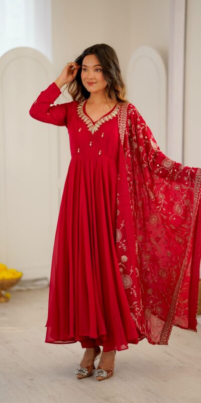 ZF 5025 Red Faux Georgette Gown Perfect for Wedding, Party, Raksha Bandhan, Temple Visit, Onam – . Get it for ₹2149. Delivery 4-6 Working Days. Shop now | Gowns, Bollywood Gowns, Creative Gowns, Designer Gowns, Embroidered Gowns, Party Wear Gowns