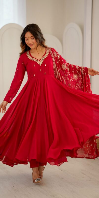ZF 5025 Red Faux Georgette Gown Perfect for Wedding, Party, Raksha Bandhan, Temple Visit, Onam – . Get it for ₹2149. Delivery 4-6 Working Days. Shop now | Gowns, Bollywood Gowns, Creative Gowns, Designer Gowns, Embroidered Gowns, Party Wear Gowns