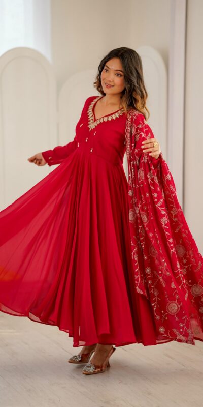 ZF 5025 Red Faux Georgette Gown Perfect for Wedding, Party, Raksha Bandhan, Temple Visit, Onam – . Get it for ₹2149. Delivery 4-6 Working Days. Shop now | Gowns, Bollywood Gowns, Creative Gowns, Designer Gowns, Embroidered Gowns, Party Wear Gowns
