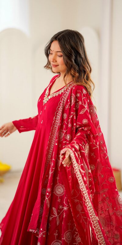ZF 5025 Red Faux Georgette Gown Perfect for Wedding, Party, Raksha Bandhan, Temple Visit, Onam – . Get it for ₹2149. Delivery 4-6 Working Days. Shop now | Gowns, Bollywood Gowns, Creative Gowns, Designer Gowns, Embroidered Gowns, Party Wear Gowns