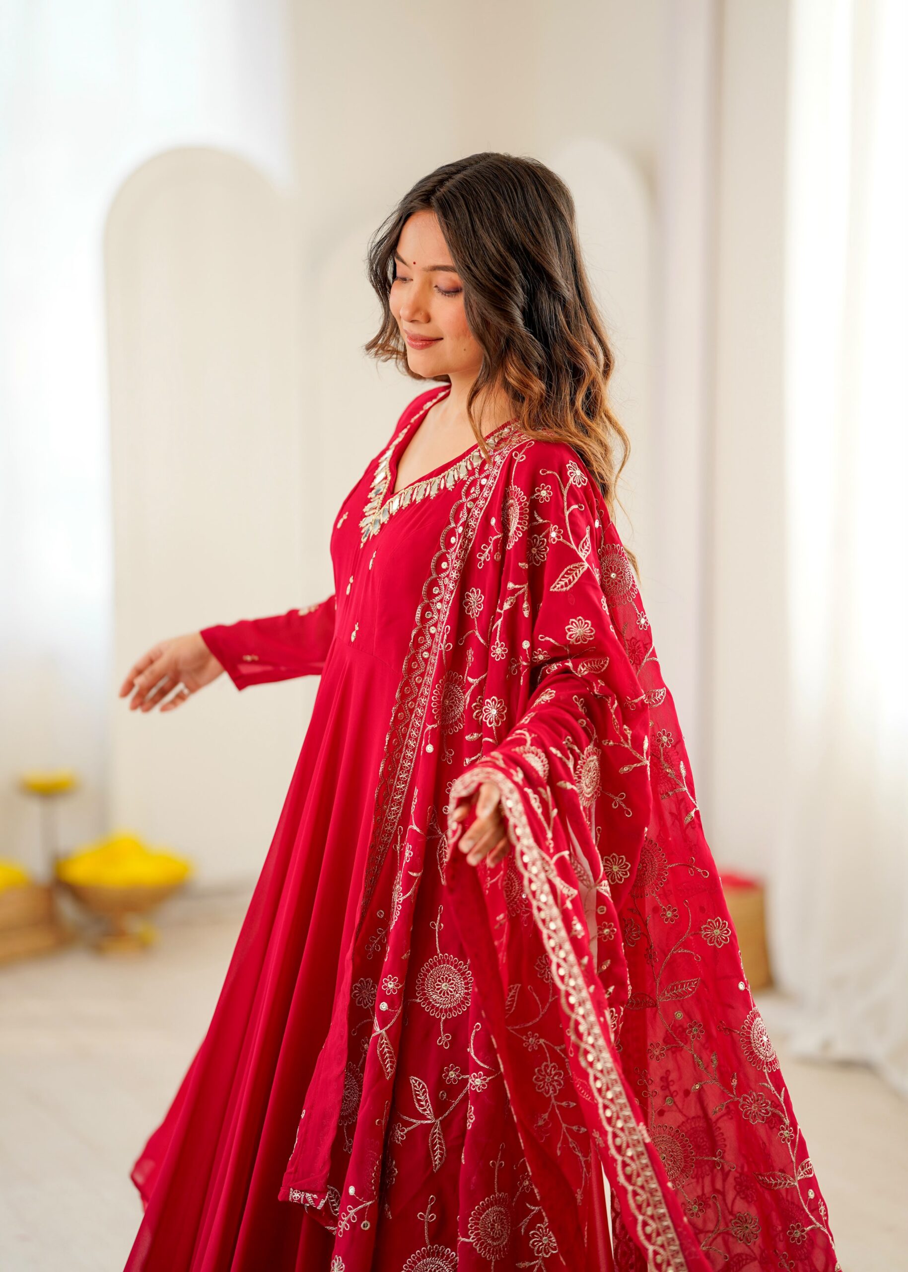 ZF 5025 Red Faux Georgette Gown Perfect for Wedding, Party, Raksha Bandhan, Temple Visit, Onam – . Get it for ₹2149. Delivery 4-6 Working Days. Shop now | Gowns, Bollywood Gowns, Creative Gowns, Designer Gowns, Embroidered Gowns, Party Wear Gowns