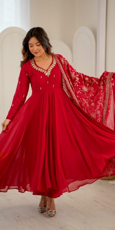 ZF 5025 Red Faux Georgette Gown Perfect for Wedding, Party, Raksha Bandhan, Temple Visit, Onam – . Get it for ₹2149. Delivery 4-6 Working Days. Shop now | Gowns, Bollywood Gowns, Creative Gowns, Designer Gowns, Embroidered Gowns, Party Wear Gowns