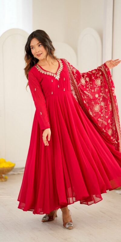 ZF 5025 Red Faux Georgette Gown Perfect for Wedding, Party, Raksha Bandhan, Temple Visit, Onam – . Get it for ₹2149. Delivery 4-6 Working Days. Shop now | Gowns, Bollywood Gowns, Creative Gowns, Designer Gowns, Embroidered Gowns, Party Wear Gowns