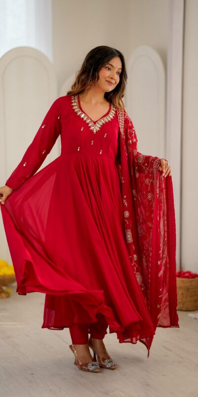 ZF 5025 Red Faux Georgette Gown Perfect for Wedding, Party, Raksha Bandhan, Temple Visit, Onam – . Get it for ₹2149. Delivery 4-6 Working Days. Shop now | Gowns, Bollywood Gowns, Creative Gowns, Designer Gowns, Embroidered Gowns, Party Wear Gowns