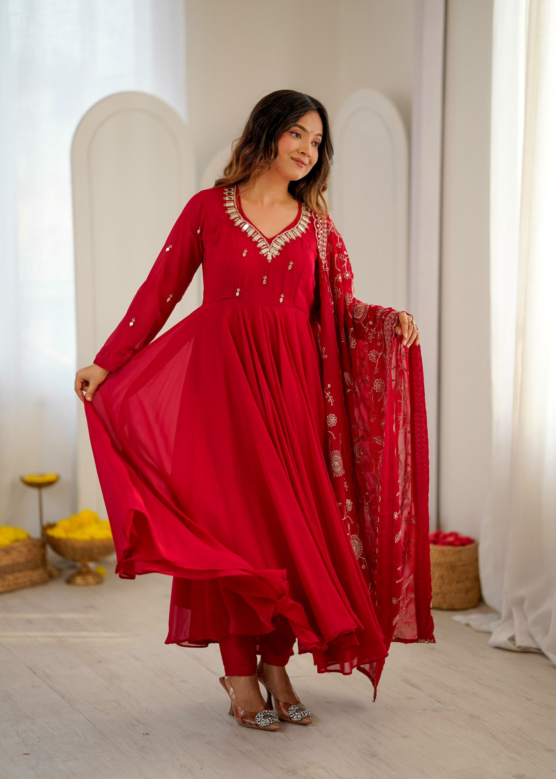 ZF 5025 Red Faux Georgette Gown Perfect for Wedding, Party, Raksha Bandhan, Temple Visit, Onam – . Get it for ₹2149. Delivery 4-6 Working Days. Shop now | Gowns, Bollywood Gowns, Creative Gowns, Designer Gowns, Embroidered Gowns, Party Wear Gowns