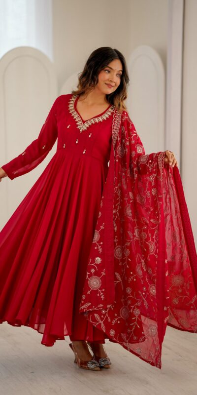 ZF 5025 Red Faux Georgette Gown Perfect for Wedding, Party, Raksha Bandhan, Temple Visit, Onam – . Get it for ₹2149. Delivery 4-6 Working Days. Shop now | Gowns, Bollywood Gowns, Creative Gowns, Designer Gowns, Embroidered Gowns, Party Wear Gowns