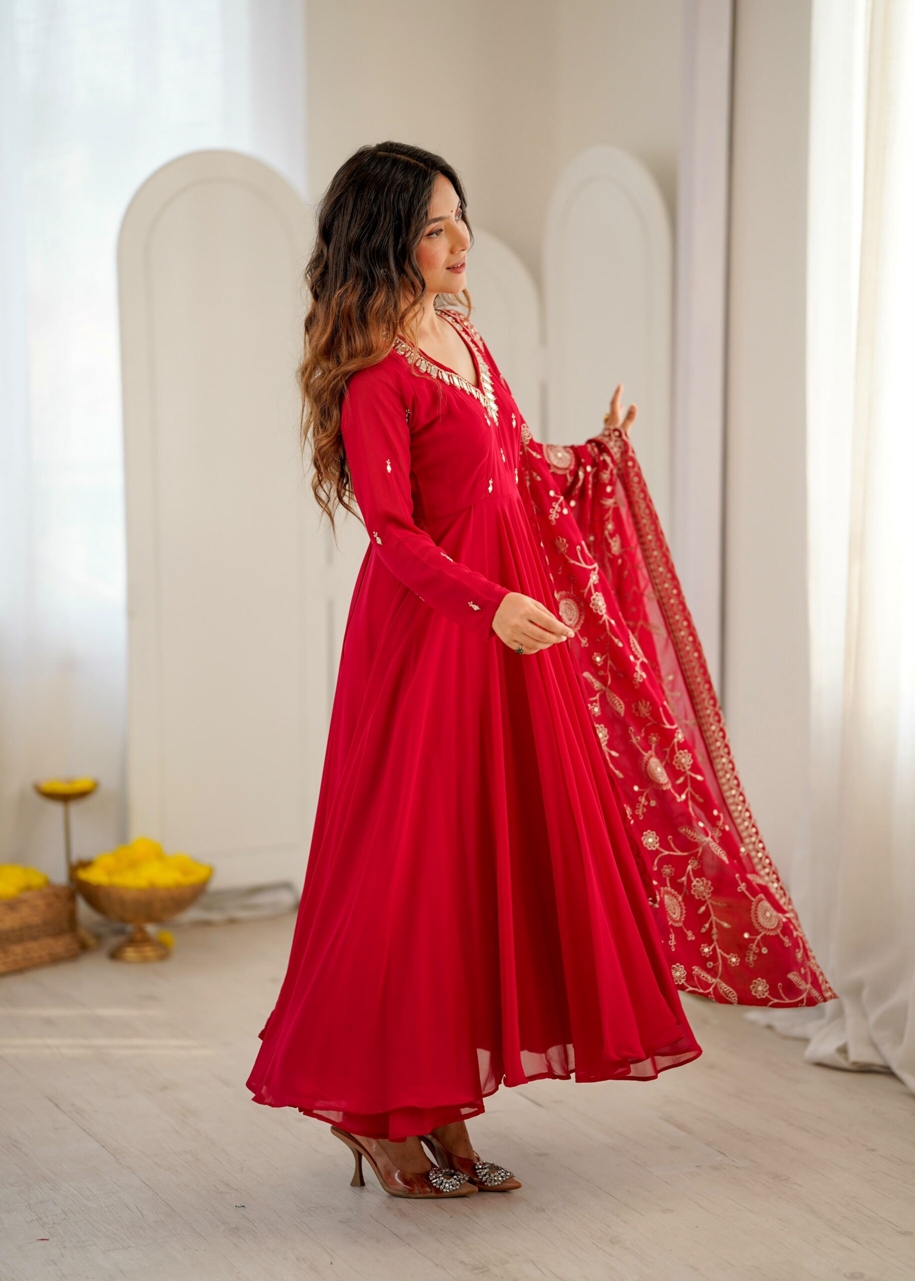 ZF 5025 Red Faux Georgette Gown Perfect for Wedding, Party, Raksha Bandhan, Temple Visit, Onam – . Get it for ₹2149. Delivery 4-6 Working Days. Shop now | Gowns, Bollywood Gowns, Creative Gowns, Designer Gowns, Embroidered Gowns, Party Wear Gowns